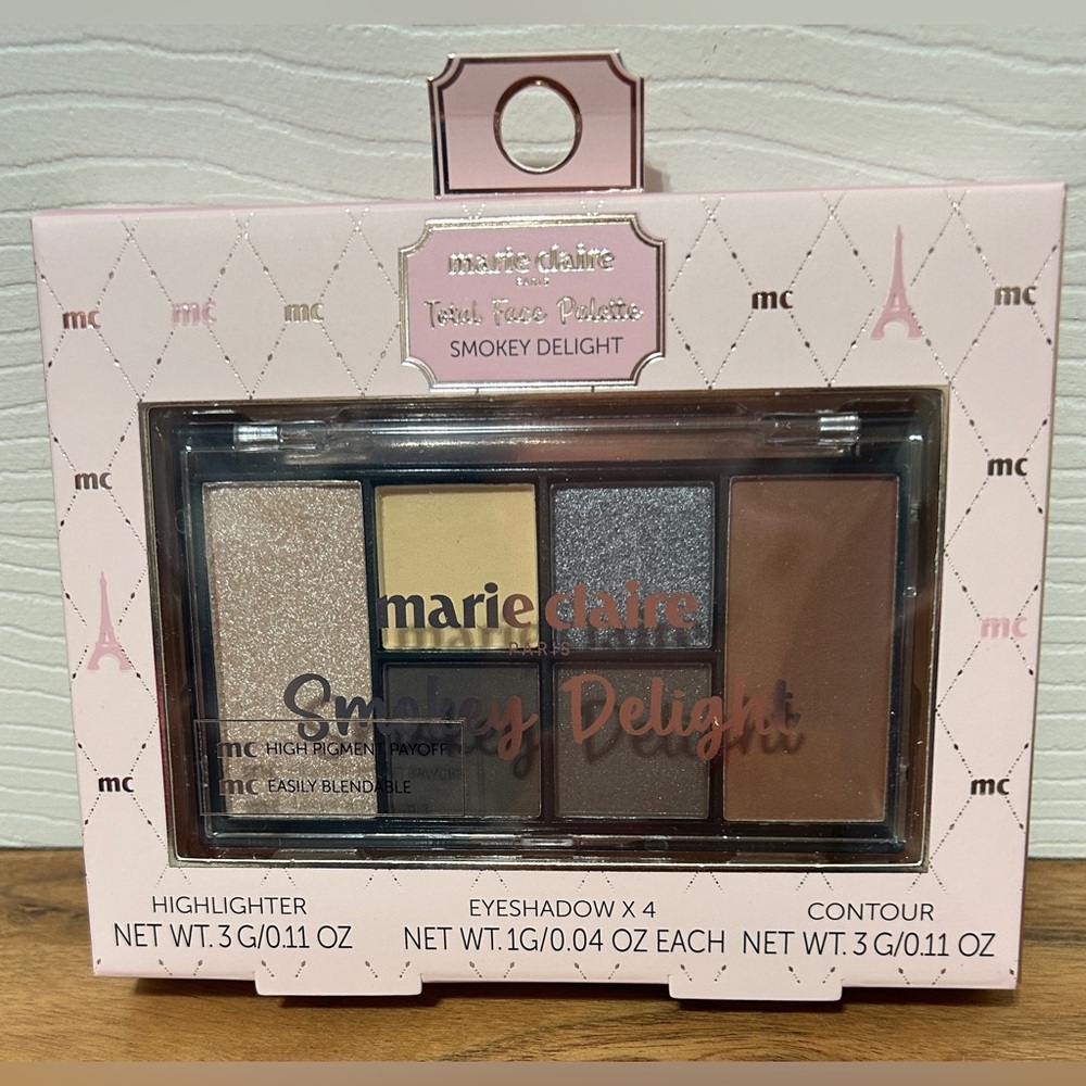 MARIE CLAIRE Total Face Palette Highlighter Eyeshadow Contour SMOKEY DELIGHT